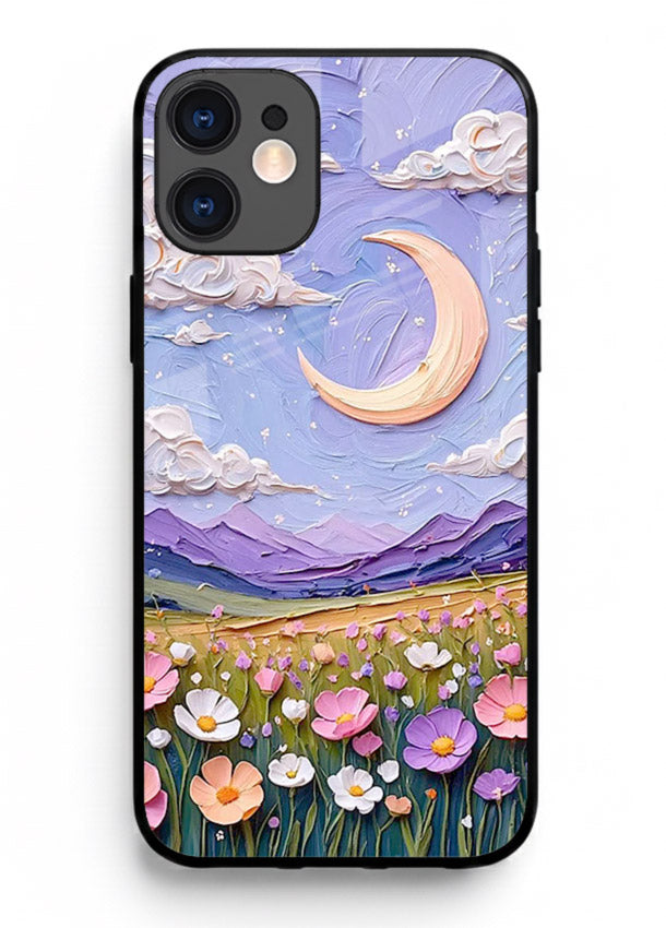 Pastel Moon Flowers pastel floral moon artwork iphone 12 mini glass back cover
