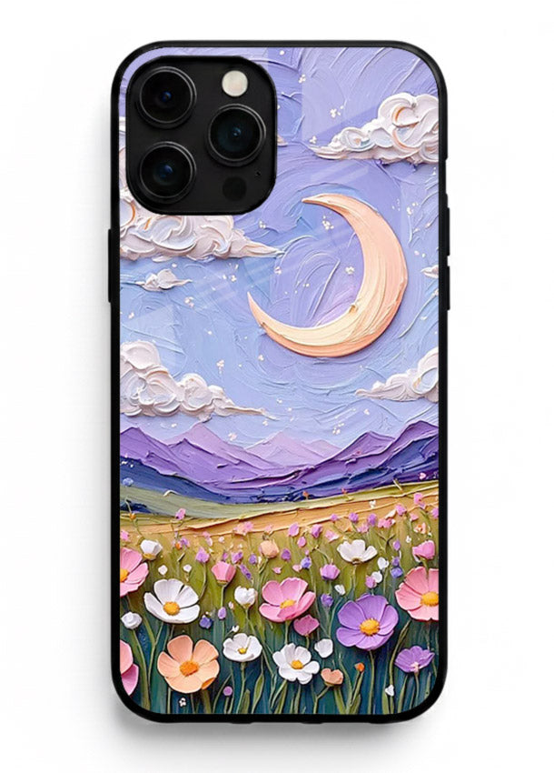 Pastel Moon Flowers pastel floral moon artwork iphone 15 pro max glass back cover