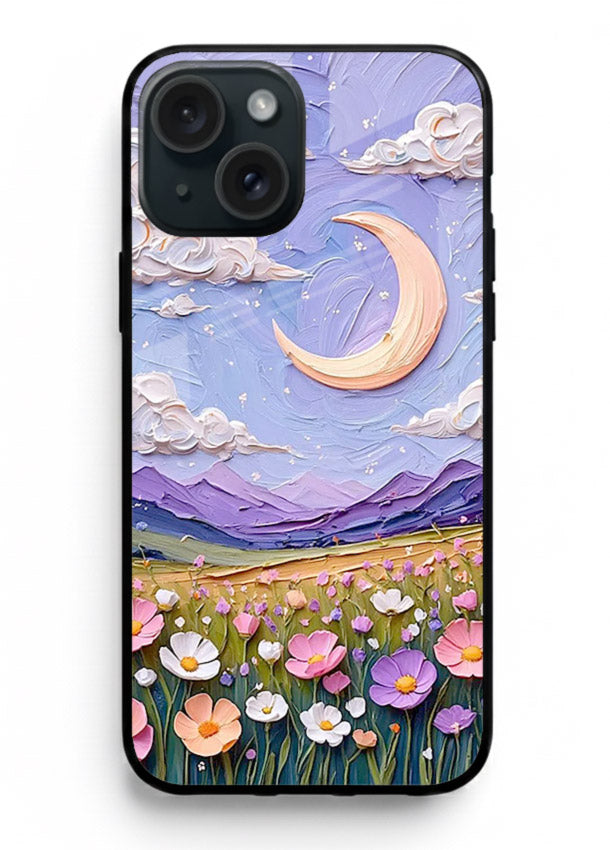 Pastel Moon Flowers pastel floral moon artwork iphone 14 plus glass back cover