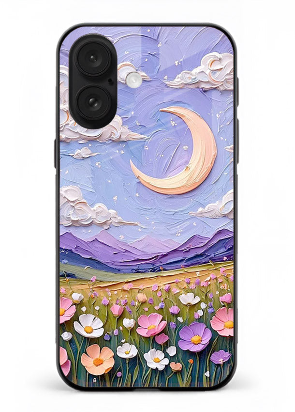 Pastel Moon Flowers pastel floral moon artwork iphone 18 glass back cover