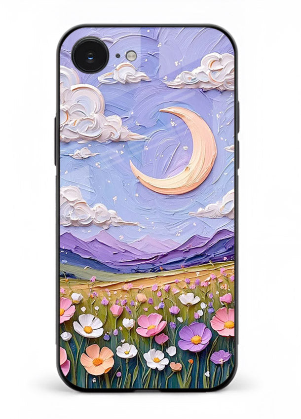 Pastel Moon Flowers pastel floral moon artwork iphone 16e glass back cover