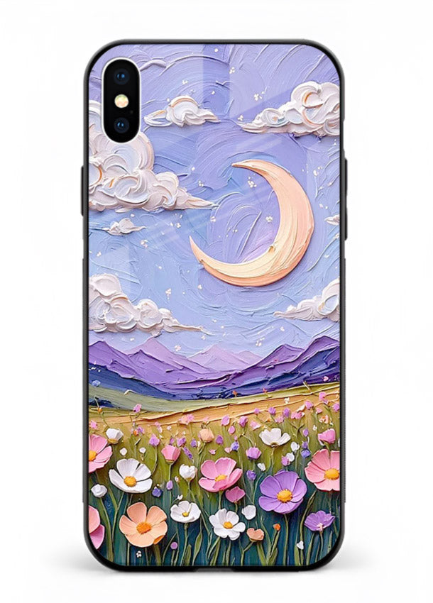 Pastel Moon Flowers pastel floral moon artwork iphone xs max glass back cover