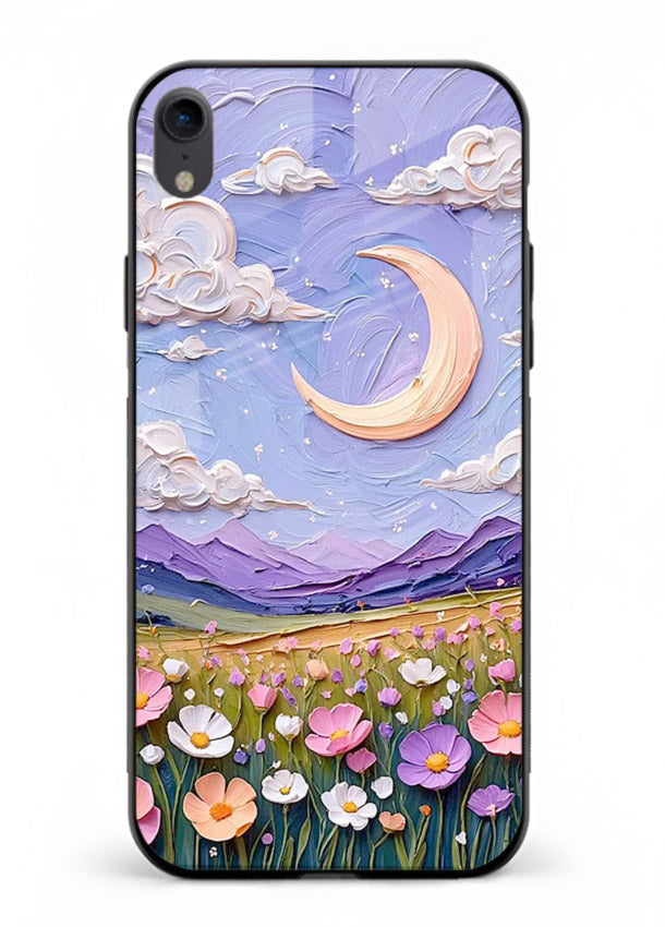 Pastel Moon Flowers pastel floral moon artwork iphone xr glass back cover