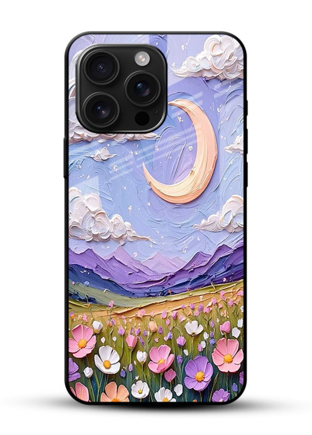 Pastel Moon Flowers pastel floral moon artwork glossy vibrant premium glass back cover - Angle Front