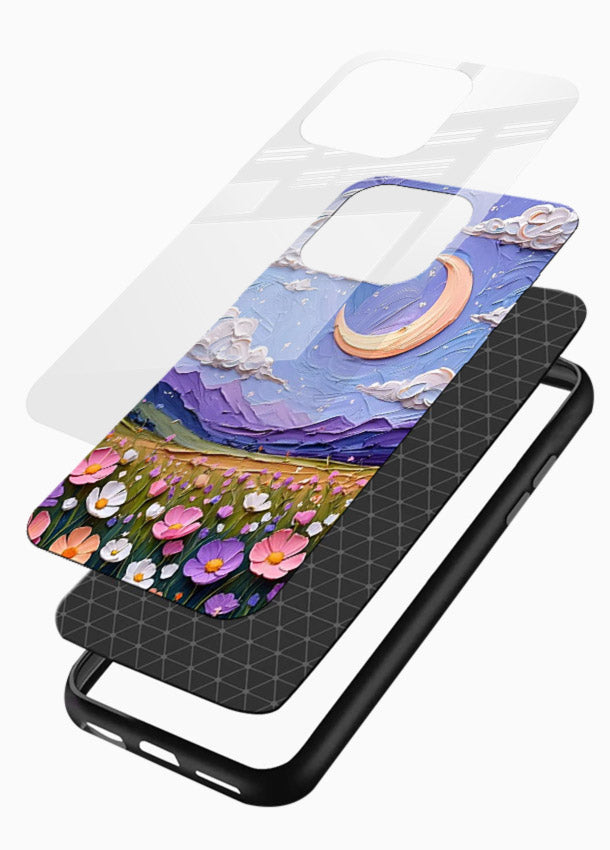 Pastel Moon Flowers pastel floral moon artwork glossy vibrant premium glass back cover - Angle Layers