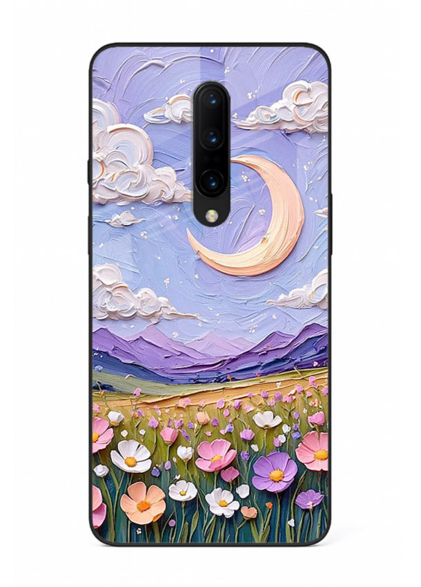 Pastel Moon Flowers pastel floral moon artwork OnePlus 7 Pro glass back cover