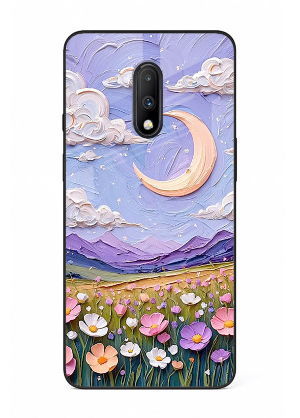 Pastel Moon Flowers pastel floral moon artwork OnePlus 7 glass back cover