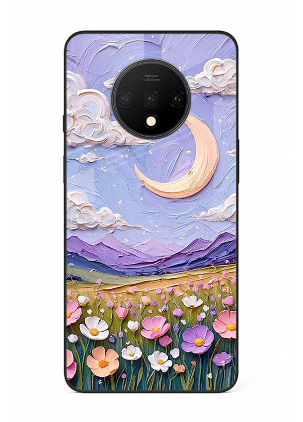 Pastel Moon Flowers pastel floral moon artwork OnePlus 7T glass back cover