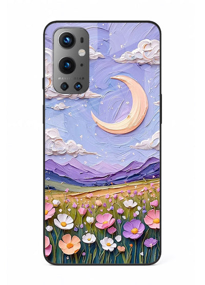 Pastel Moon Flowers pastel floral moon artwork OnePlus 9 glass back cover