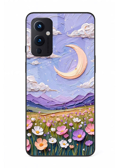Pastel Moon Flowers pastel floral moon artwork OnePlus 9 Pro glass back cover