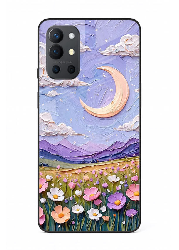 Pastel Moon Flowers pastel floral moon artwork OnePlus 9R glass back cover