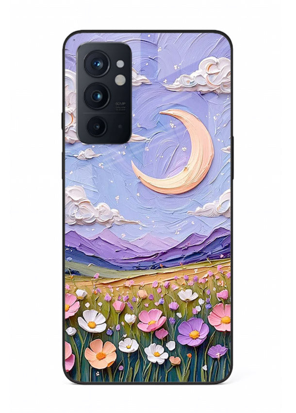 Pastel Moon Flowers pastel floral moon artwork OnePlus 9RT glass back cover
