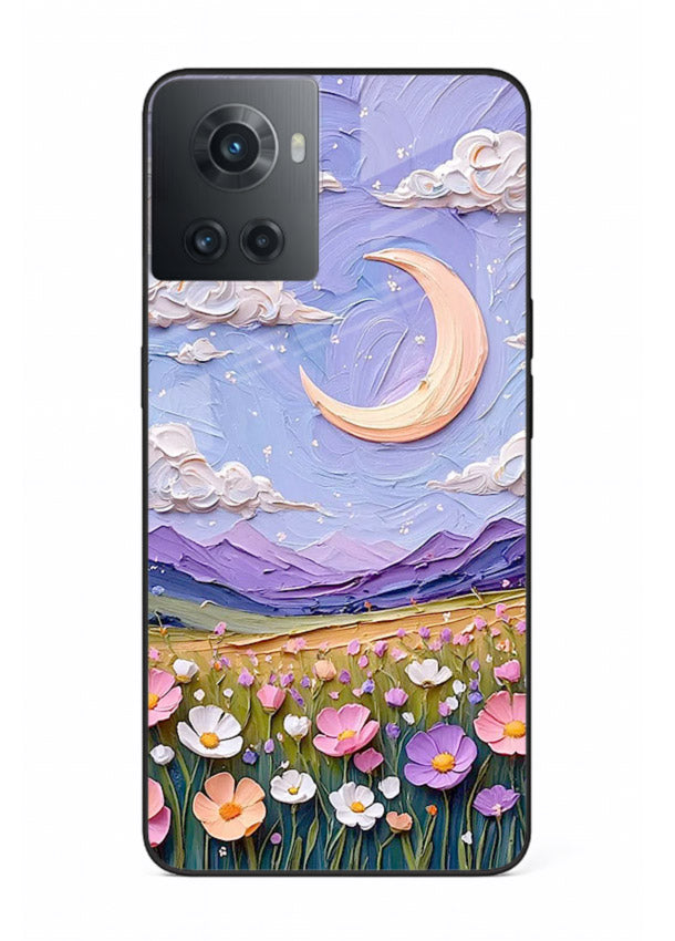 Pastel Moon Flowers pastel floral moon artwork OnePlus 10R glass back cover