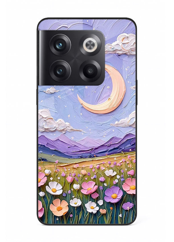 Pastel Moon Flowers pastel floral moon artwork OnePlus 10T glass back cover