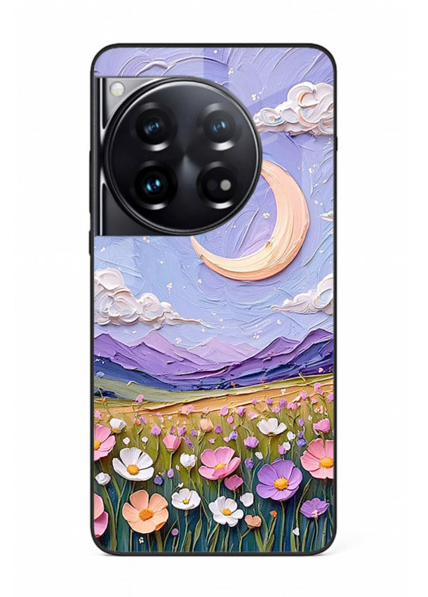 Pastel Moon Flowers pastel floral moon artwork OnePlus 12 glass back cover