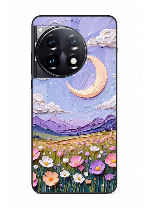 Pastel Moon Flowers pastel floral moon artwork OnePlus 12R glass back cover