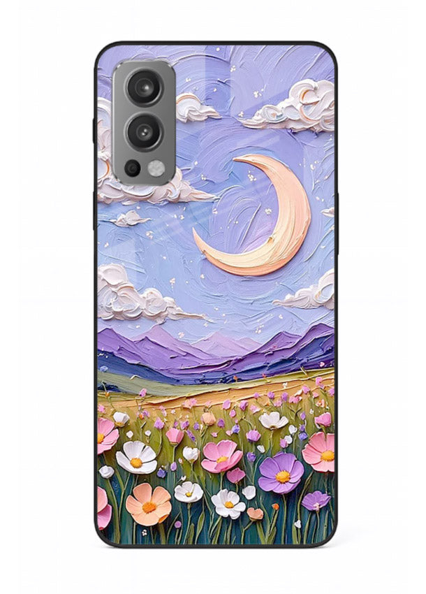 Pastel Moon Flowers pastel floral moon artwork OnePlus Nord 2 glass back cover
