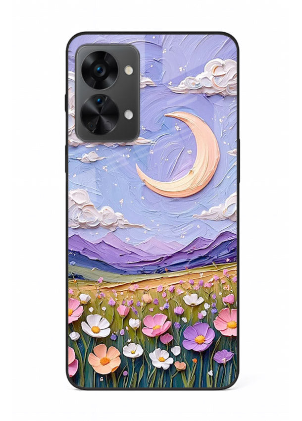Pastel Moon Flowers pastel floral moon artwork OnePlus Nord 2T glass back cover