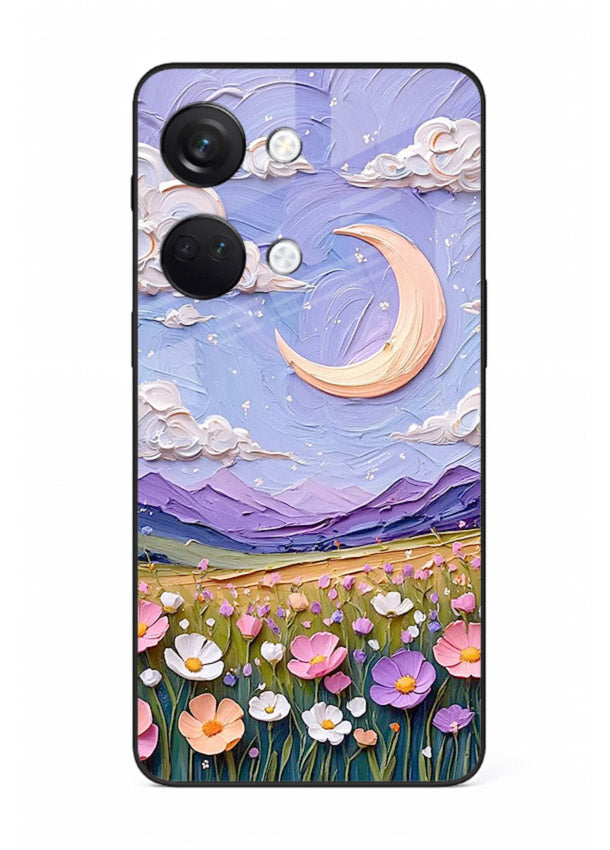 Pastel Moon Flowers pastel floral moon artwork OnePlus Nord 3 glass back cover