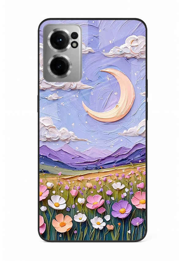 Pastel Moon Flowers pastel floral moon artwork OnePlus Nord CE2 5G glass back cover