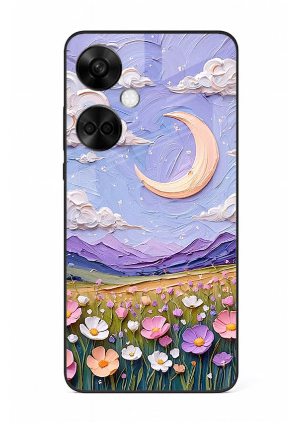 Pastel Moon Flowers pastel floral moon artwork OnePlus Nord CE3 glass back cover