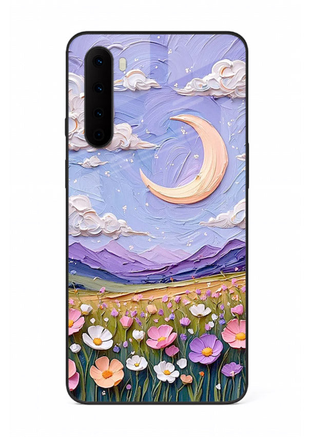 Pastel Moon Flowers pastel floral moon artwork OnePlus Nord glass back cover