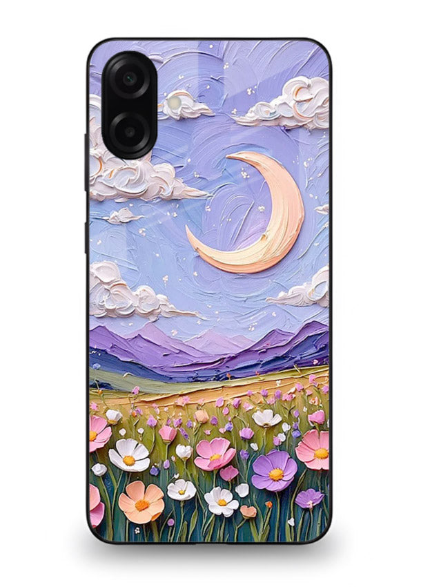 Pastel Moon Flowers pastel floral moon artwork Samsung A07 4G glass back cover