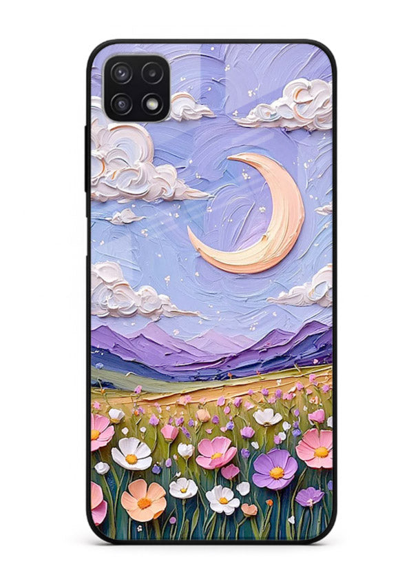 Pastel Moon Flowers pastel floral moon artwork Samsung A22 5G glass back cover