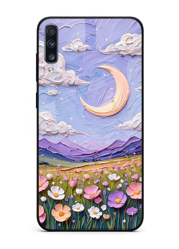 Pastel Moon Flowers pastel floral moon artwork Samsung A70 glass back cover
