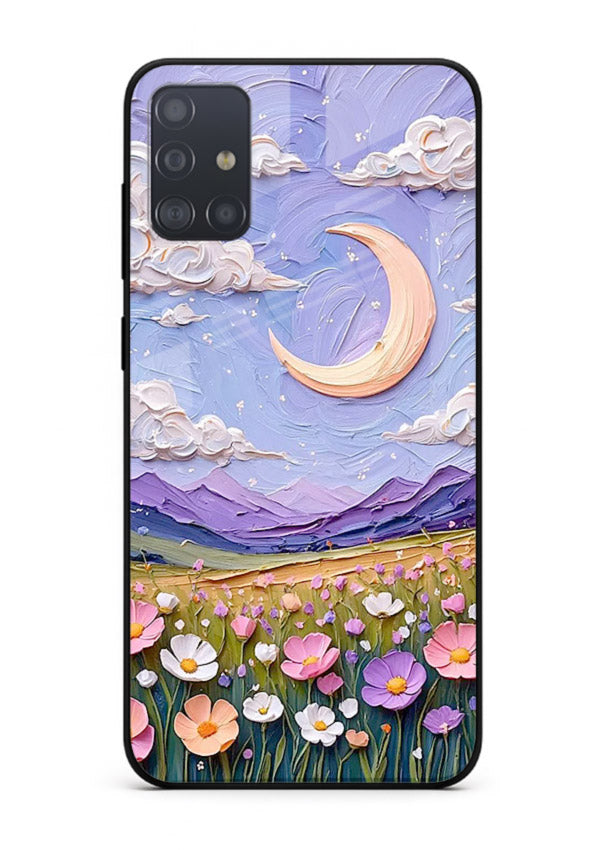 Pastel Moon Flowers pastel floral moon artwork Samsung A51 glass back cover