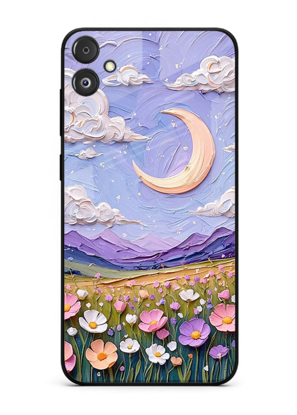 Pastel Moon Flowers pastel floral moon artwork Samsung F05 5G glass back cover