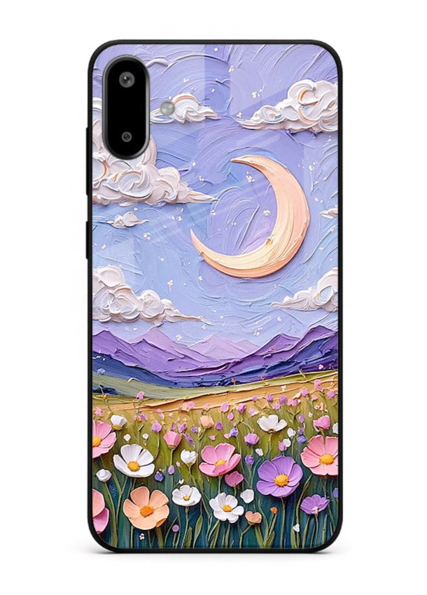Pastel Moon Flowers pastel floral moon artwork Samsung F06 5G glass back cover