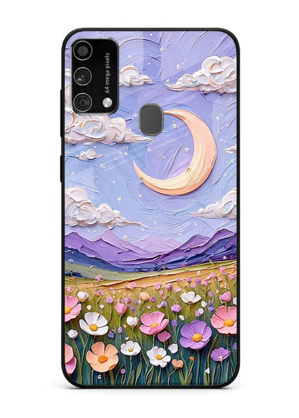 Pastel Moon Flowers pastel floral moon artwork Samsung F41 glass back cover