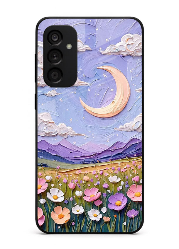 Pastel Moon Flowers pastel floral moon artwork Samsung F23 5G glass back cover