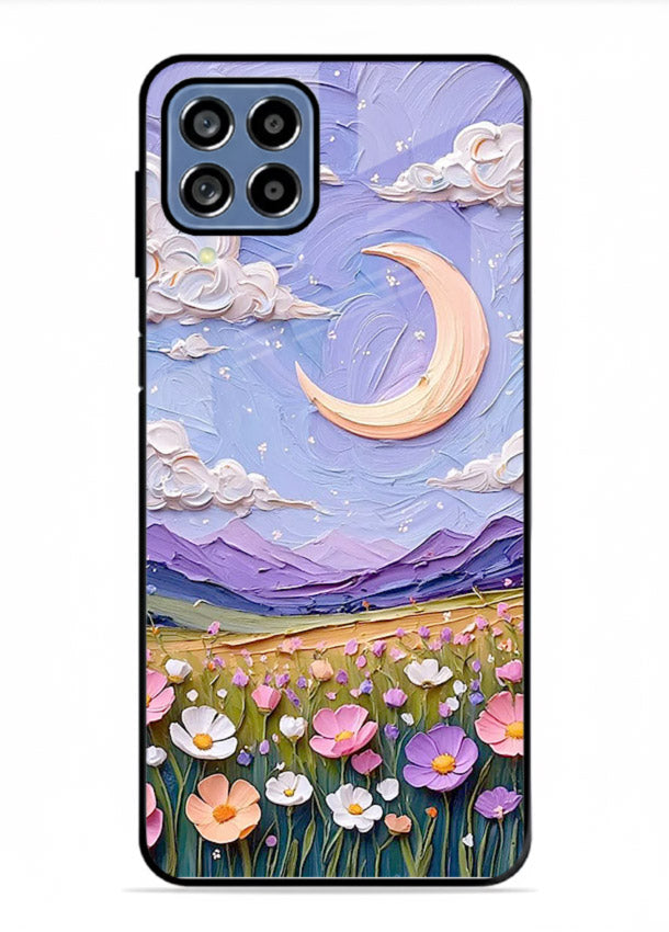 Pastel Moon Flowers pastel floral moon artwork Samsung F22 4G glass back cover
