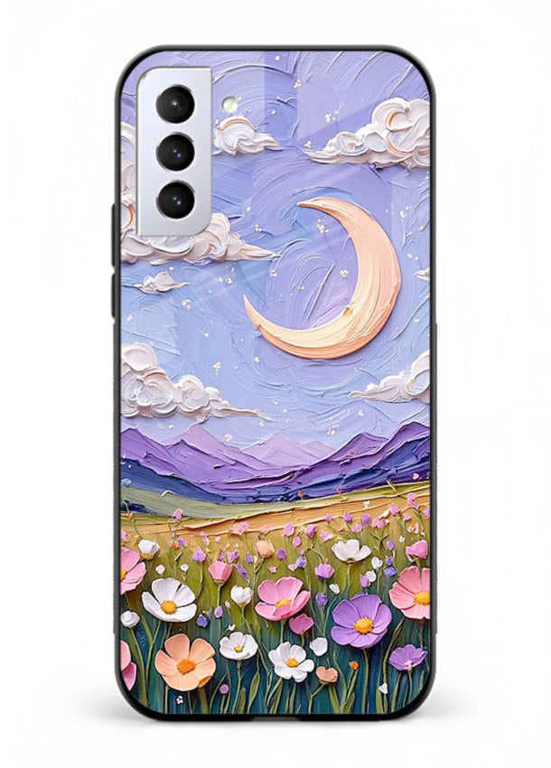 Pastel Moon Flowers pastel floral moon artwork Samsung S21 Plus glass back cover