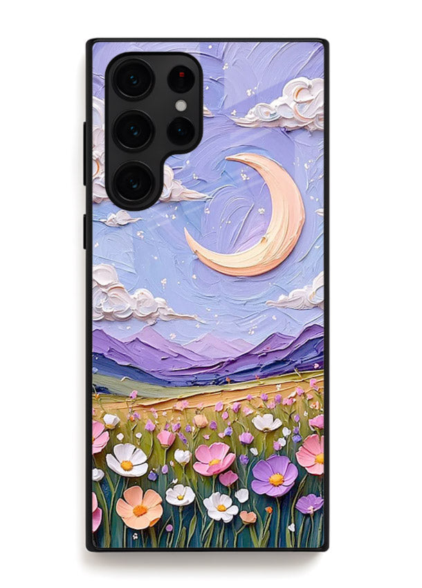 Pastel Moon Flowers pastel floral moon artwork Samsung S23 Ultra glass back cover