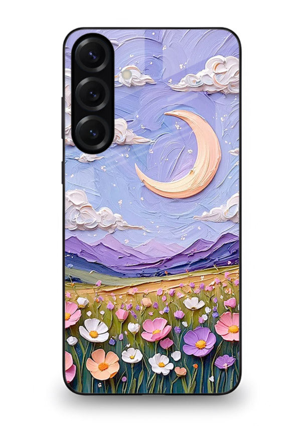 Pastel Moon Flowers pastel floral moon artwork Samsung A56 5G glass back cover