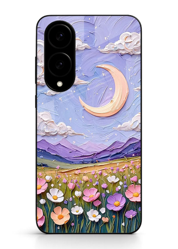 Pastel Moon Flowers pastel floral moon artwork Samsung S25 Edge glass back cover