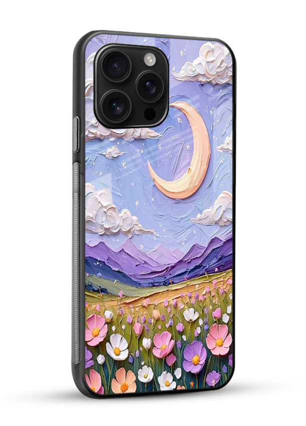 Pastel Moon Flowers pastel floral moon artwork glossy vibrant premium glass back cover - Angle Side