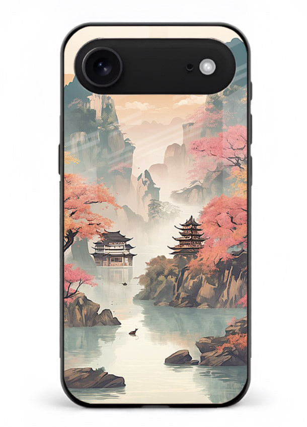 Pastel Mountain Pagoda pastel pagoda artwork iphone 18 air glass back cover