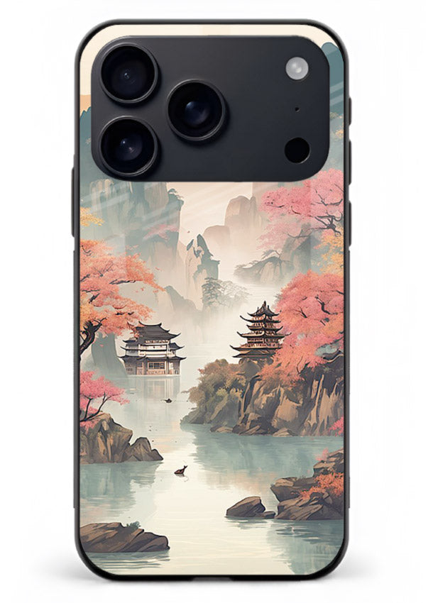 Pastel Mountain Pagoda pastel pagoda artwork iphone 18 pro max glass back cover
