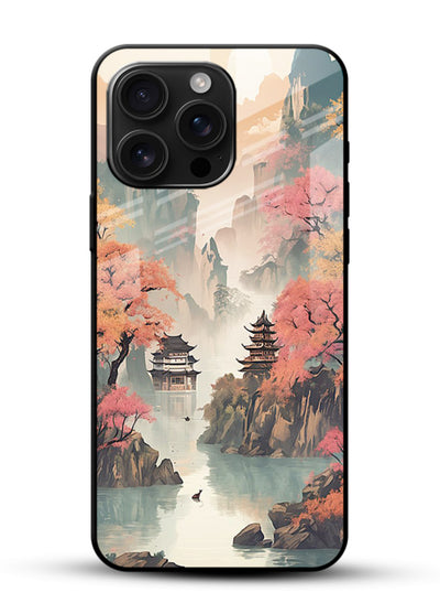 Pastel Mountain Pagoda pastel pagoda artwork glossy vibrant premium glass back cover - Angle Front