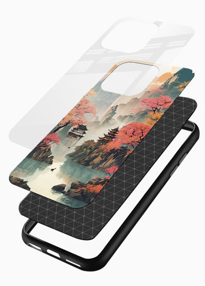 Pastel Mountain Pagoda pastel pagoda artwork glossy vibrant premium glass back cover - Angle Layers