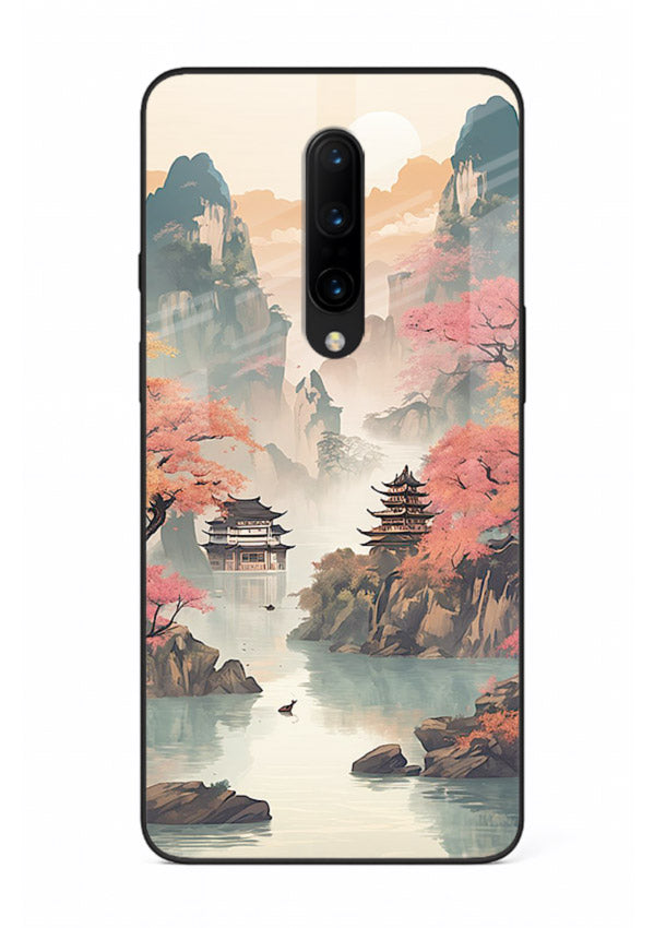 Pastel Mountain Pagoda pastel pagoda artwork OnePlus 7 Pro glass back cover