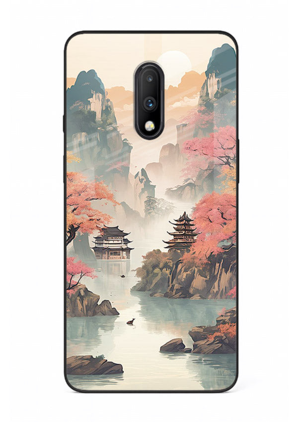 Pastel Mountain Pagoda pastel pagoda artwork OnePlus 7 glass back cover