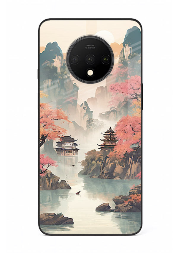 Pastel Mountain Pagoda pastel pagoda artwork OnePlus 7T glass back cover