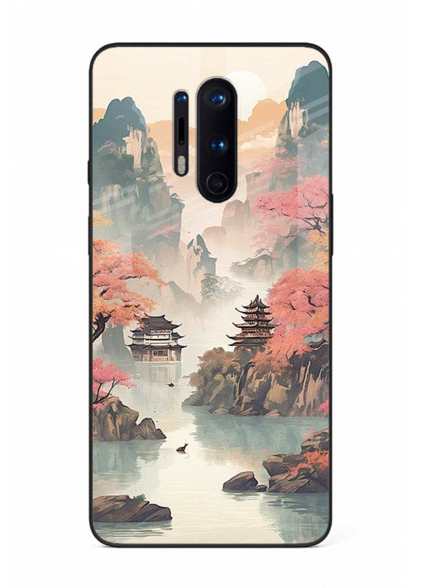 Pastel Mountain Pagoda pastel pagoda artwork OnePlus 8 Pro glass back cover
