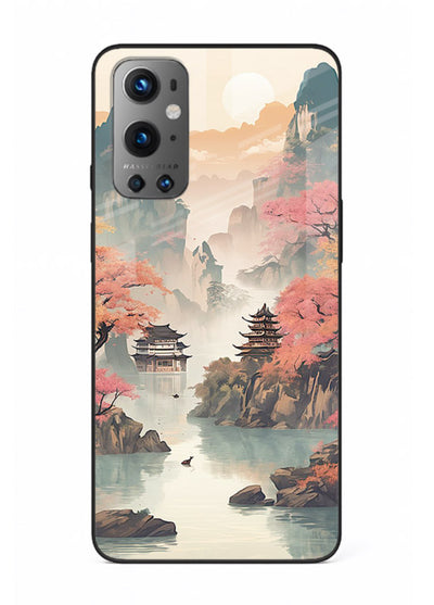 Pastel Mountain Pagoda pastel pagoda artwork OnePlus 9 glass back cover