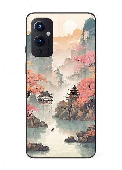 Pastel Mountain Pagoda pastel pagoda artwork OnePlus 9 Pro glass back cover